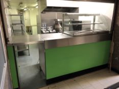 Stainless steel Servery, 2000mm x 760mm with Moffatt hot plate, heated gantry and drop-down