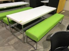 Chrome tubular framed Meeting Table, 2300mm x 750mm, with 2 Allermuir upholstered bench seats