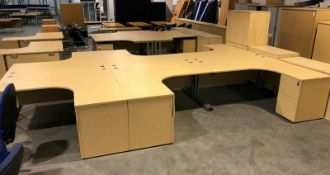 Light oak effect 6-person Desk Cluster, comprising