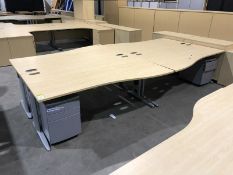 Beech effect 4-person Desk Cluster, comprising 4 w