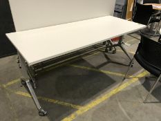 Chrome framed mobile fold away Meeting Table, 1800mm x 750mm, white