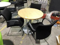 Light oak circular Breakout Table, 800mm diameter, with 4 Boss chrome framed meeting chairs