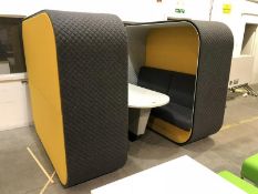 Boss upholstered acoustic Meeting Booth, with table, cable management and screen mount