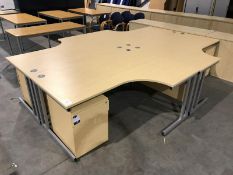 4 curved Desks, 1600mm x 1200mm, with 4 3-drawer p