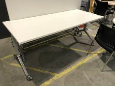 Chrome framed mobile fold away Meeting Table, 1800mm x 750mm, white