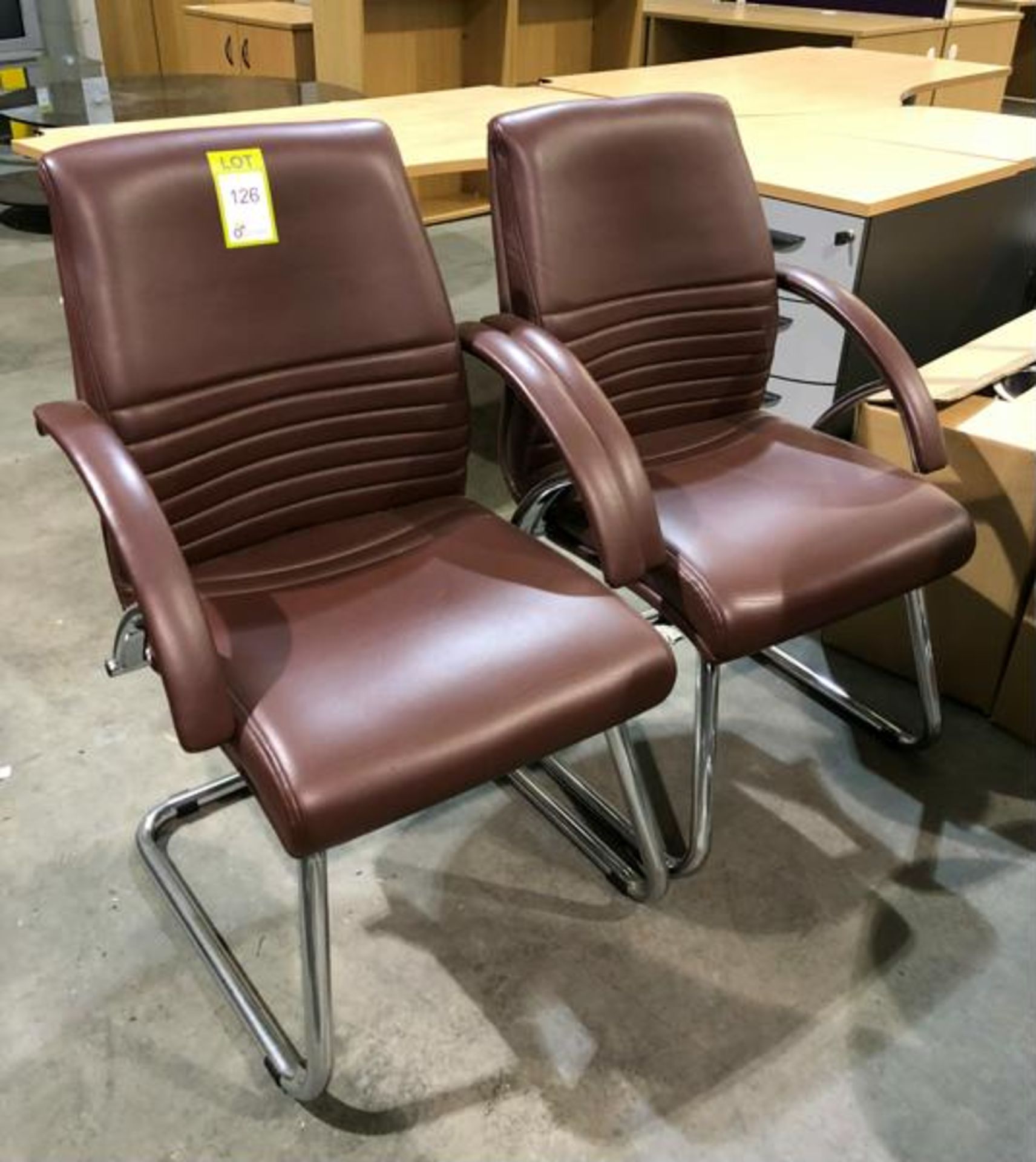 2 leather effect leather Meeting Armchairs, burgundy/brown