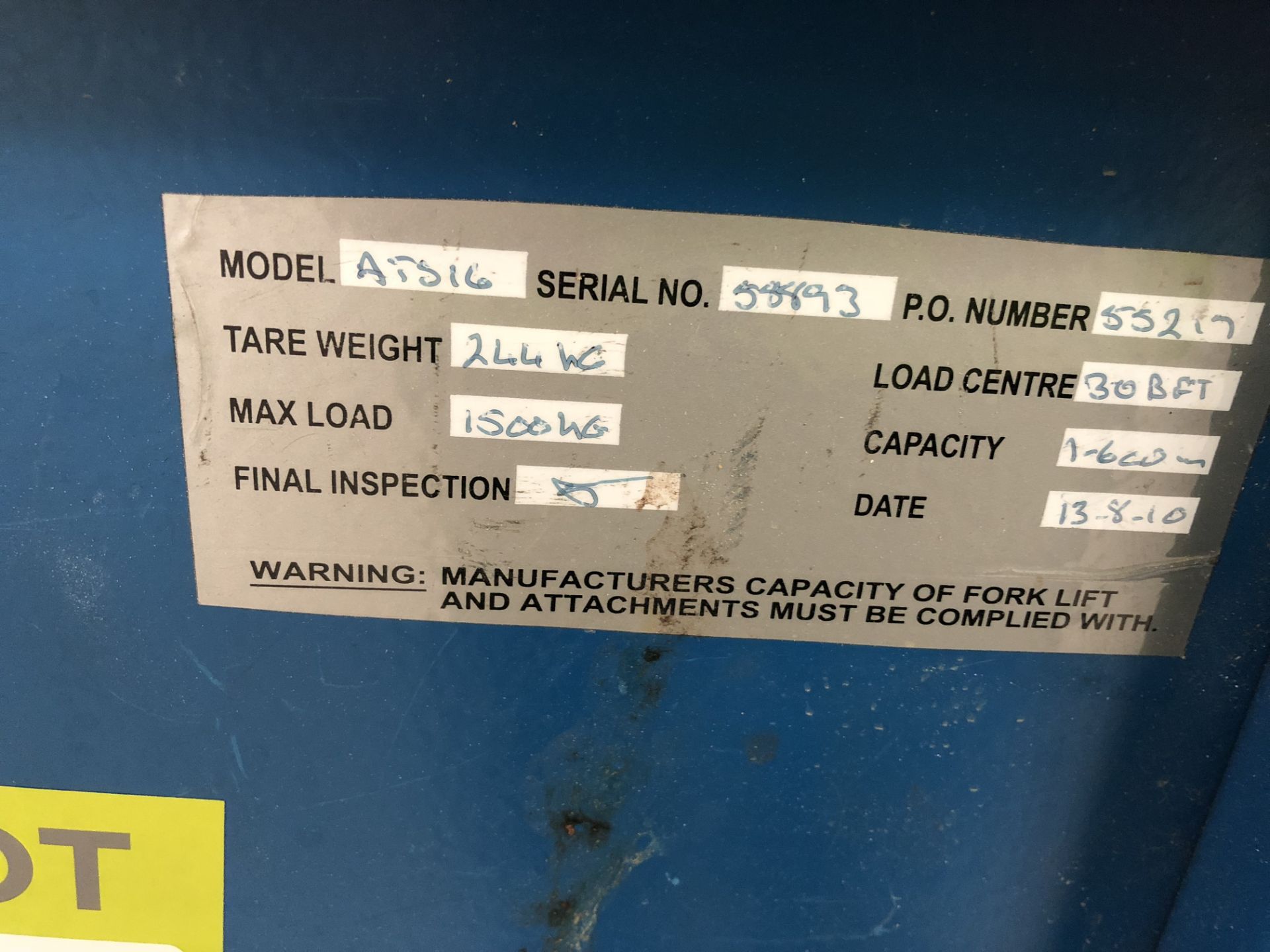 Empteezy ATS 16 forklift truck Tipping Skip, 1500kg capacity, serial number 58897 (located in Bay - Image 3 of 3