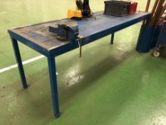Steel framed Workbench, 2500mm x 840mm, with engineers vice (located in Bay 3)