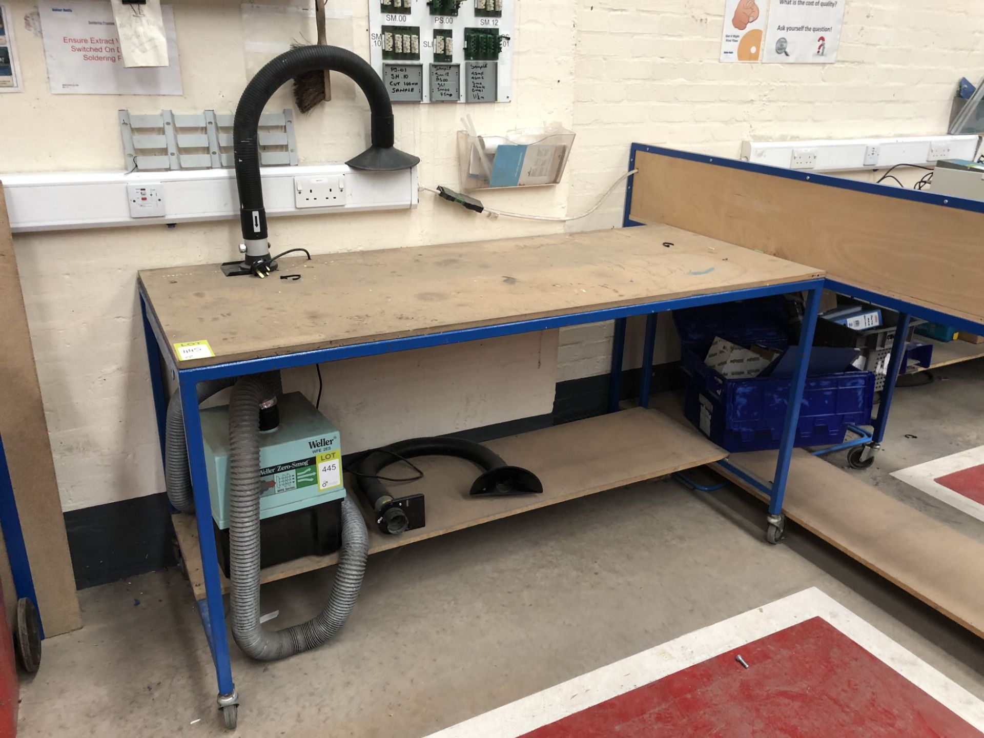 Weller WFE2ES Fume Extractor, 240volts and mobile Workbench, 1800mm x 750mm (located in Bay 4)