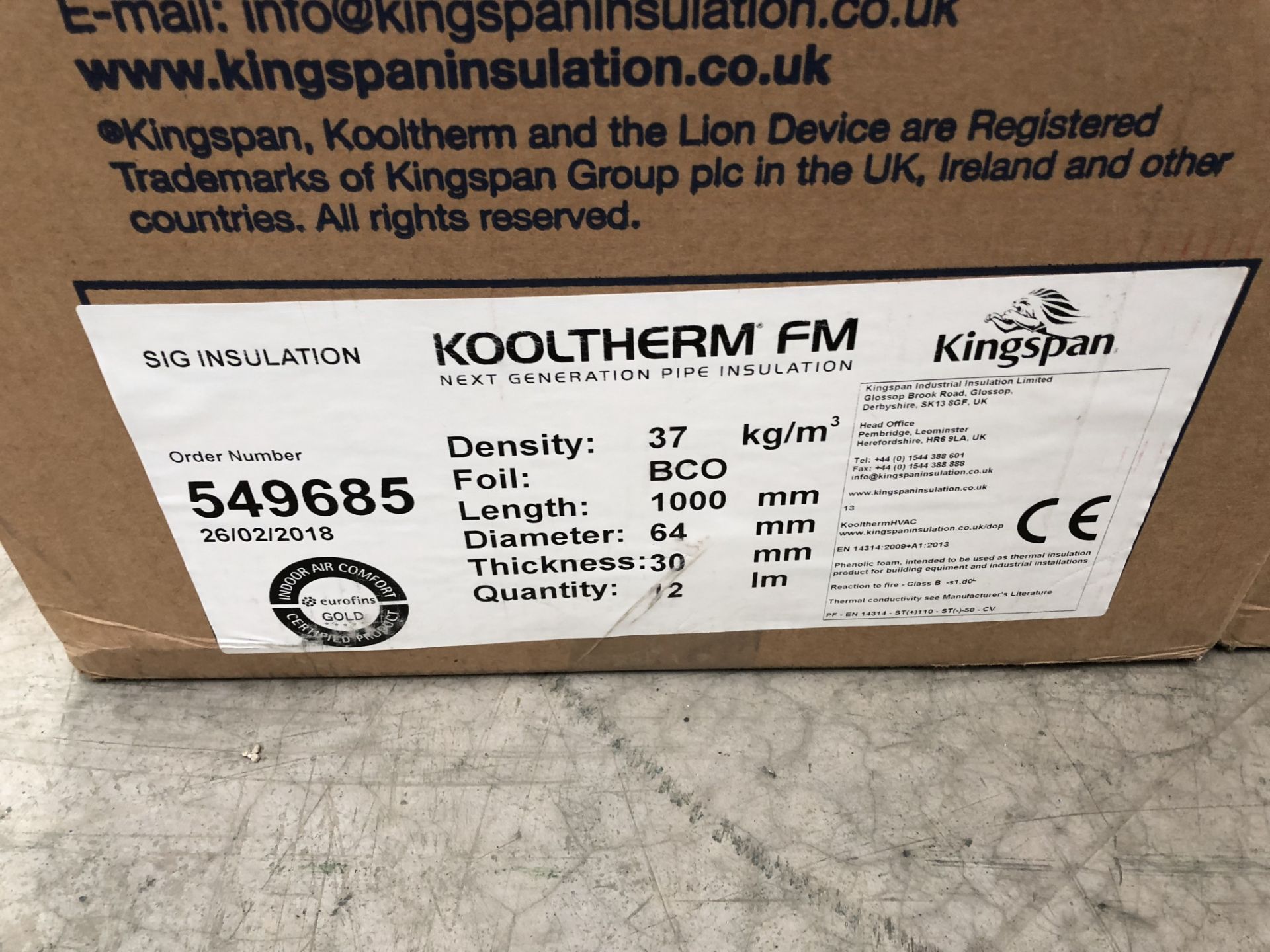 6 boxes Kingspan Kooltherm FM Pipe Insulation (located in Bay 4) - Image 2 of 2