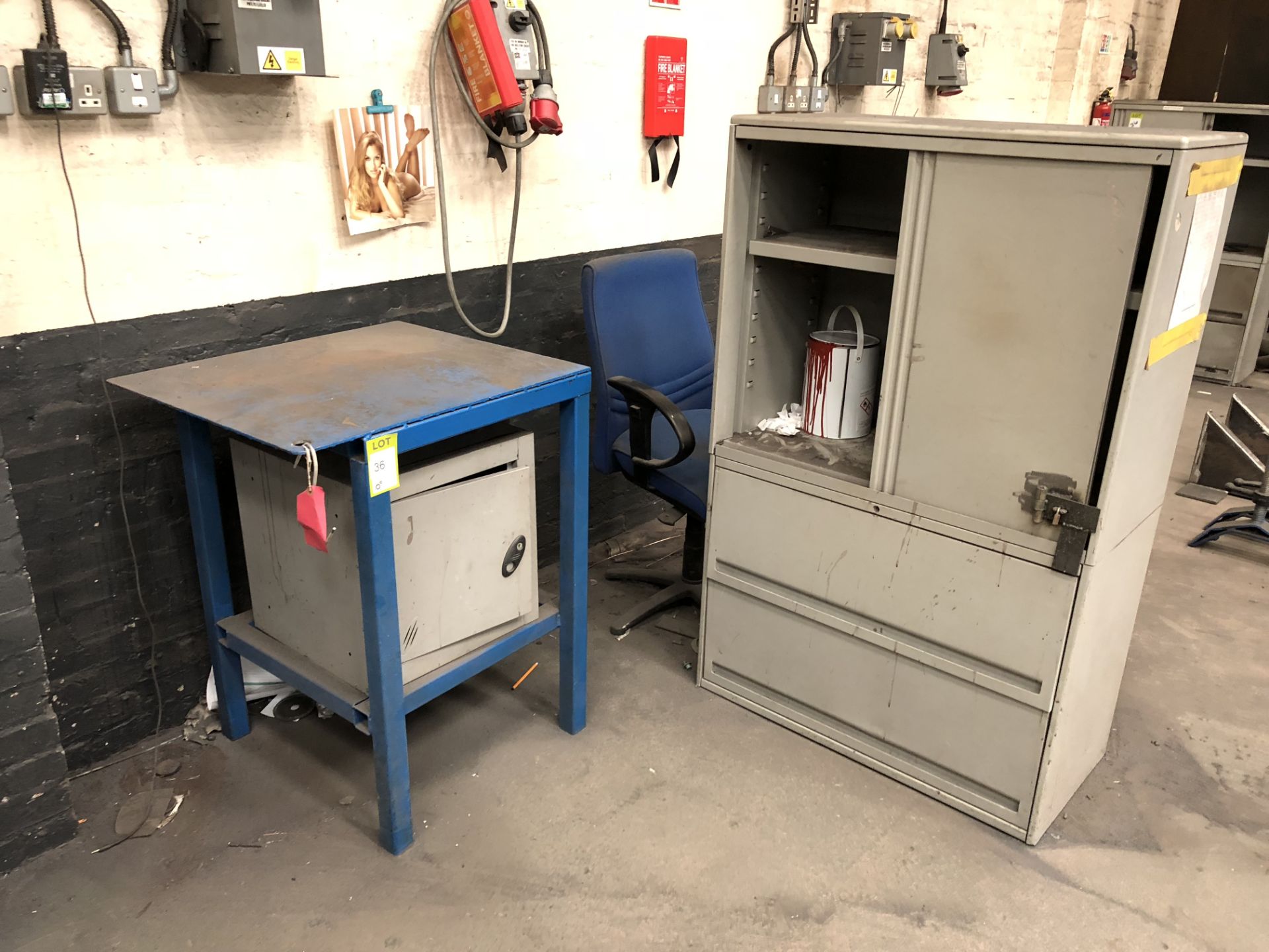 3 steel Cabinets and Work Stand, 740mm x 650mm (located in Bay 3b)