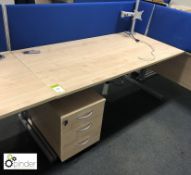 Beech effect Desk, 1600mm x 800mm with upholstered privacy screen, mobile 3-drawer pedestal and