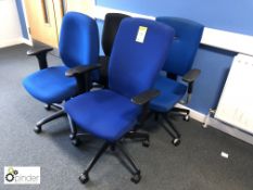4 various upholstered operators swivel Armchairs, 3 blue and 1 black (located in Suite 4, first
