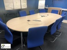 Beech effect 4-section D-end Meeting Table, 3400mm x 1600mm, with grey tubular legs (located in