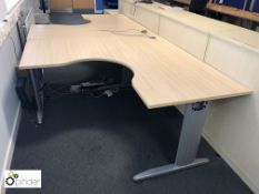 2 beech effect shaped Workstations, 1600mm x 1600mm (located in Suite 4, first floor)