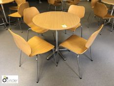 Beech effect circular Refectory Table, 800mm diameter, with 3 beech effect tubular framed chairs (