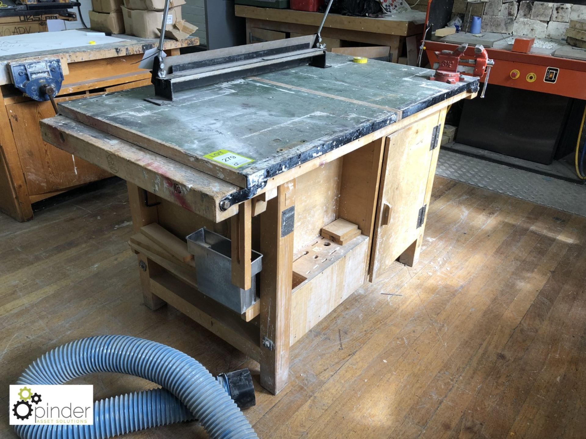 Timber Workbench, 1500mm x 760mm, with 2 cupboards and 3½in vice (located in W309, ground floor)