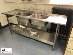 Stainless steel double bowl Sink, 2000mm x 600mm, with left hand and right hand drawers (located
