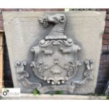 Carved York Stone Huddersfield Coat of Arms “Juvat Impigros Deus”, 1270mm x 1240mm