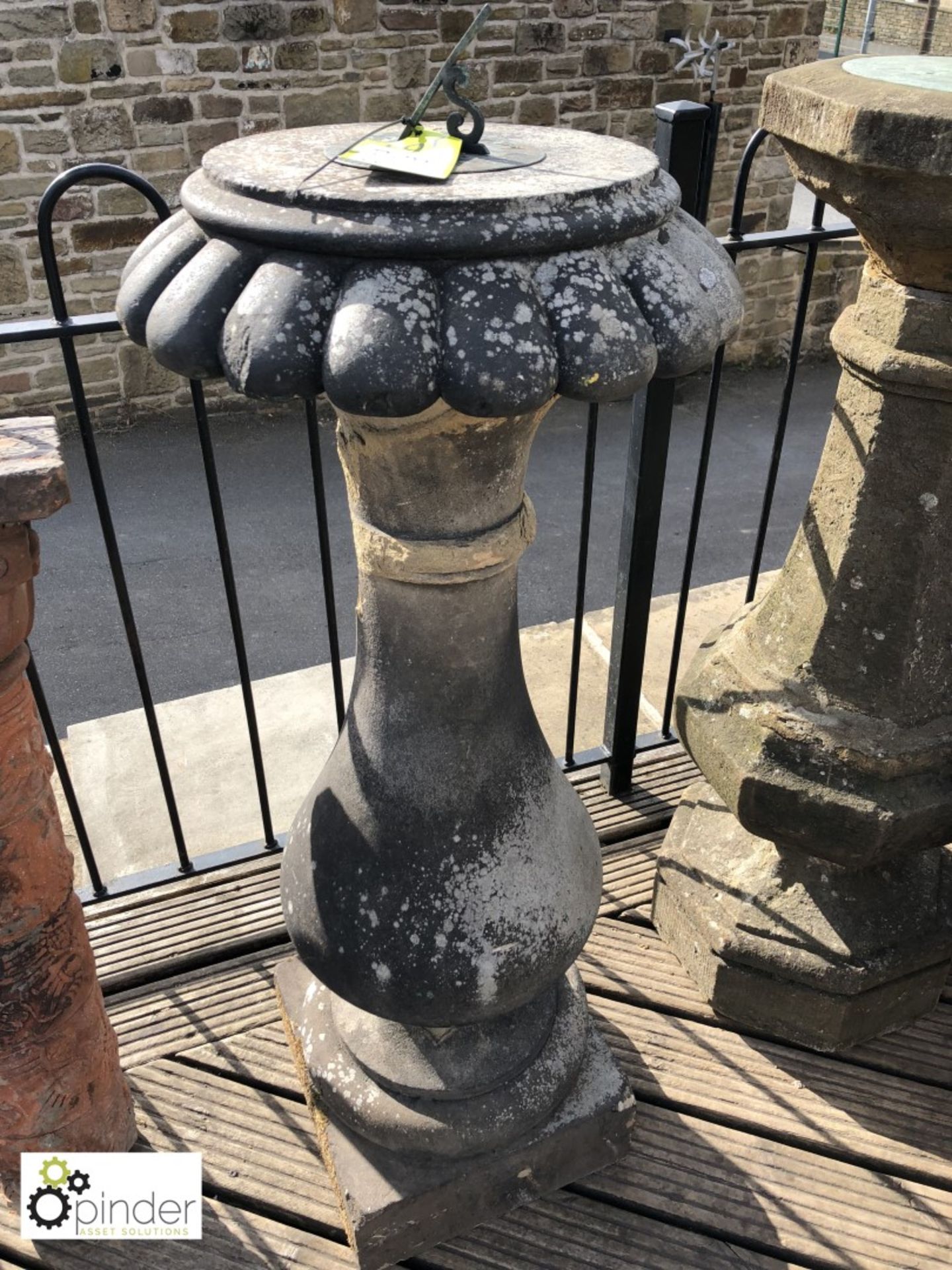 York Stone Balustrade Sundial with original plate, 1080mm high