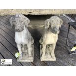 Pair reconstituted stone Dog Statues, 730mm high