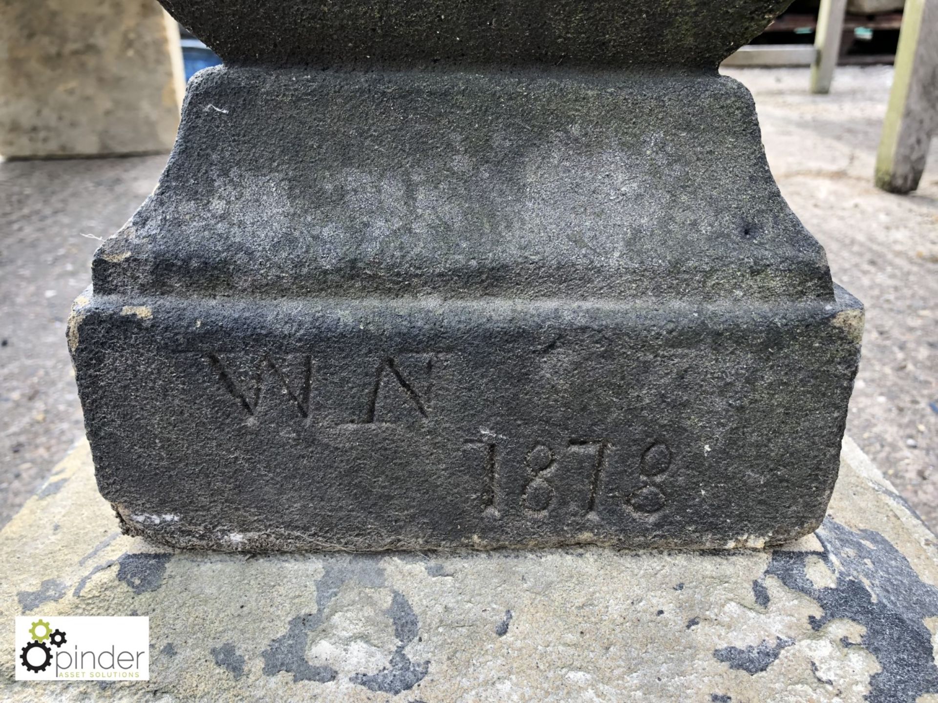 York Stone Sundial with original plate initial and dated “WN1878”, 710mm high - Image 2 of 2
