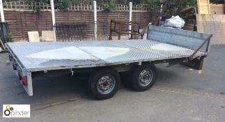 Twin axle Plant Trailer, bed size is 2100mm (7ft) x 3720mm (12ft3inch), with concealed ramps,