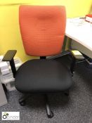 Fully adjustable upholstered swivel Armchair, black/orange (located in Suite 4, first floor,