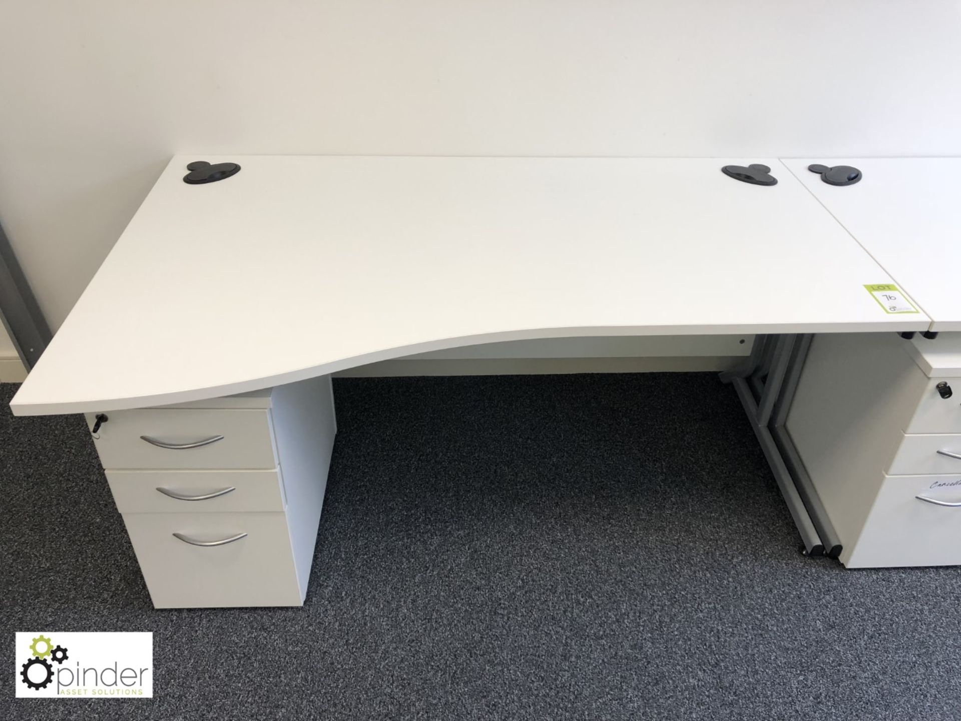 2-person Desk Cluster, comprising 2 shaped desks, 1600mm x 1000mm, white, with 2 3-drawer - Image 2 of 2