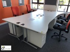 4-person Desk Cluster, comprising 4 shaped desks, 1600mm x 1000mm, white, with 4 3-drawer