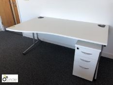 Shaped Desk, 1600mm x 1000mm, white, with 3-drawer pedestal (located in Suite 22, third floor,