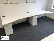 2-person Desk Cluster, comprising 2 shaped desks, 1600mm x 1000mm, white, with 2 3-drawer