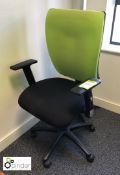 Fully adjustable upholstered swivel Armchair, black/green (located in Suite 14, second floor,