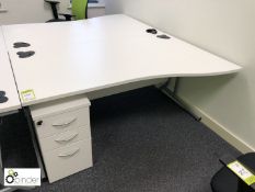 2 shaped Desks, 1600mm x 1000mm, white with 3-drawer pedestal (located in Suite 19, second floor,