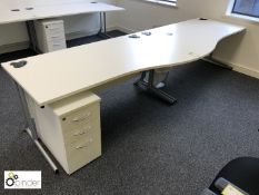 2-person Desk Cluster, comprising 2 shaped desks, 1600mm x 1000mm, white, with 1 3-drawer