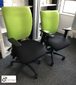 2 fully adjustable upholstered swivel Armchairs, black/green (located in Suite 13, second floor,