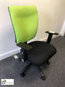 Fully adjustable upholstered swivel Armchair, black/green (located in Suite 15, second floor,