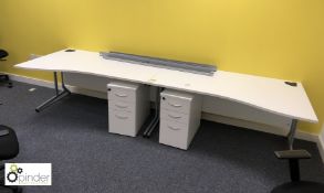 2-person Desk Custer comprising 2 shaped desks, 1600mm x 1000mm, white, with 2 3-drawer pedestals (