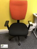 Fully adjustable upholstered swivel Armchair, black/orange (located in Suite 9, first floor,