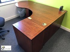 Shaped walnut Desk, with 3-drawer full height pedestal and credenza (located in Suite 14, second