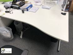 2 shaped Desks, 1600mm x 1000mm, white, with 3-drawer pedestal (located in Suite 21, second floor,