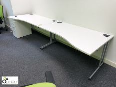 2-person Desk Cluster comprising 2 shaped desks, 1600mm x 1000mm, white, with 1 3-drawer pedestal (