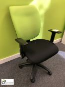Fully adjustable upholstered swivel Armchair, black/green (located in Suite 19, second floor,