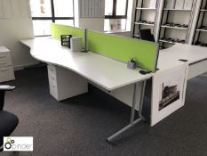 4-person Desk Cluster, comprising 4 shaped desks, 1600mm x 1000mm, white, 4 3-drawer pedestals and 2