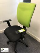 Fully adjustable upholstered swivel Armchair, black/green (located in Suite 20, second floor,