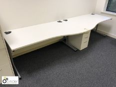 2-person Desk Custer comprising 2 shaped desks, 1600mm x 1000mm, white, with 1 3-drawer pedestal (