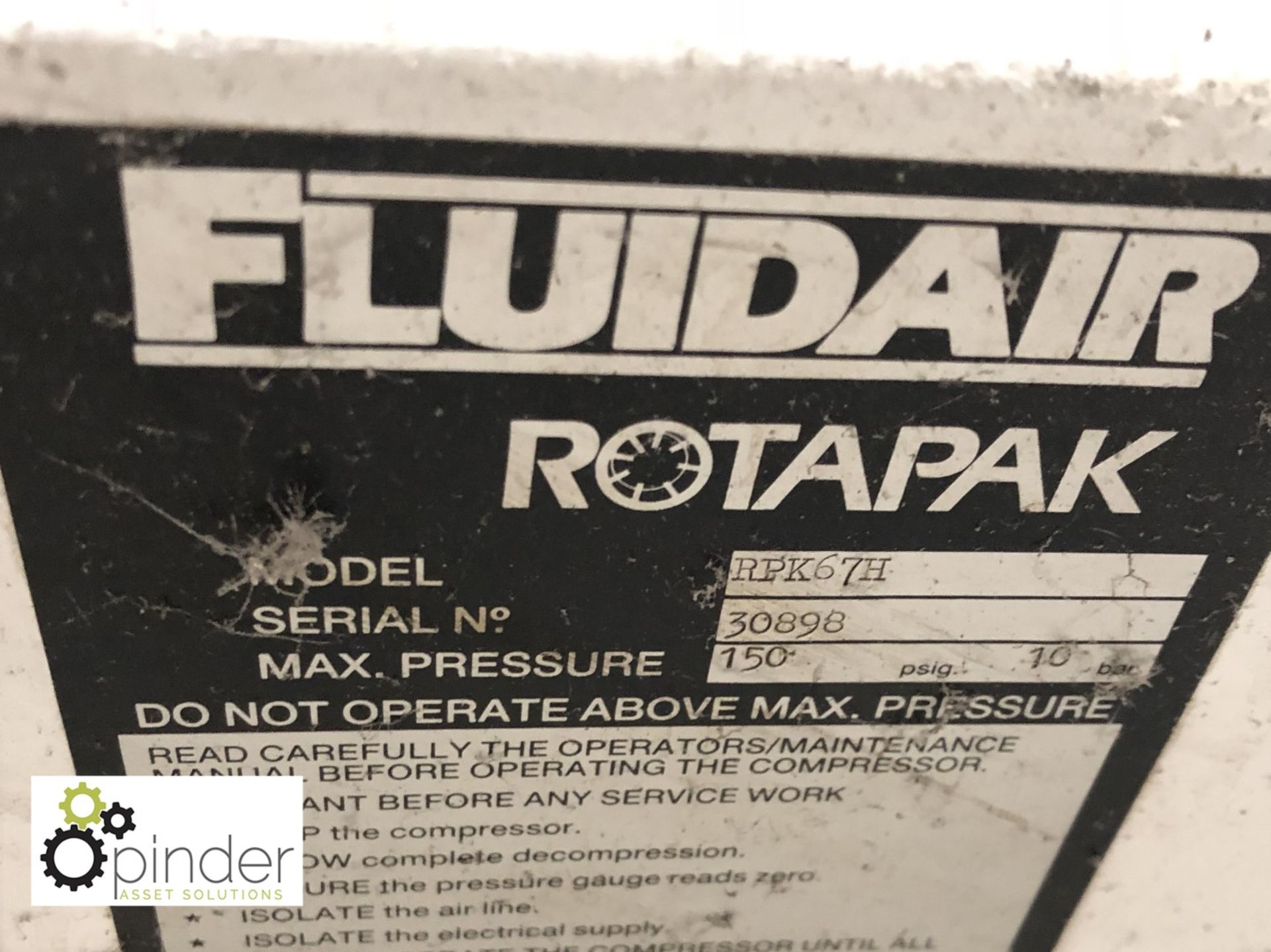 Fluidair RPK67H Packaged Air Compressor, 41817hours, 10bar, serial number 30898 - Image 4 of 4