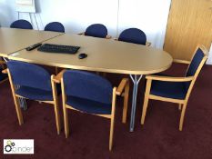 Light oak effect shaped half Meeting Table, with 5 upholstered meeting armchairs (located in Pre-
