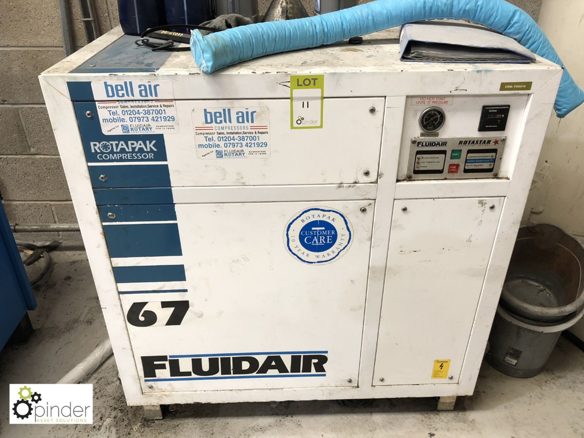 Fluidair RPK67H Packaged Air Compressor, 41817hours, 10bar, serial number 30898