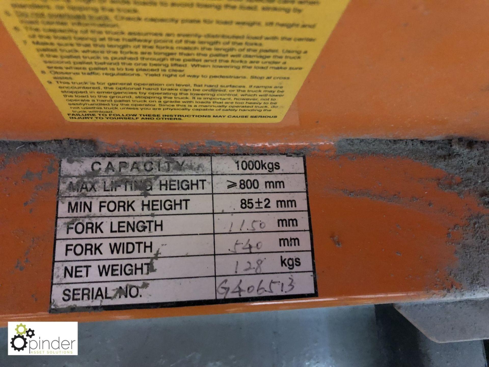 Eurolifter Scissor Lift Pallet Truck, 1000kg capacity, max lift height 800mm, 1130mm - Image 3 of 3